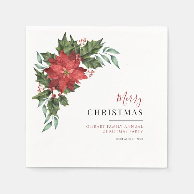 Floral Christmas Poinsettia Family Party Paper Napkin (Front)