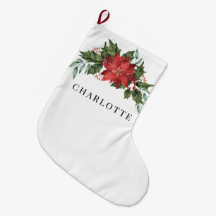 Floral Christmas Poinsettia Greenery Custom Large Christmas Stocking
