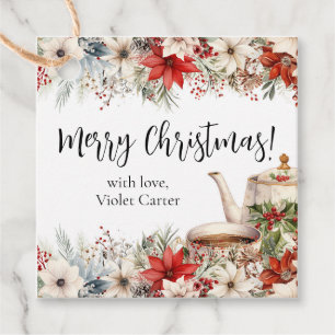 Floral Christmas Tea Holiday Party Favour Tags