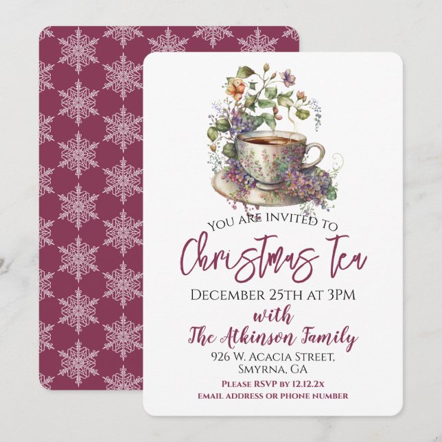 Floral Christmas Tea Party Invitation (Front/Back)