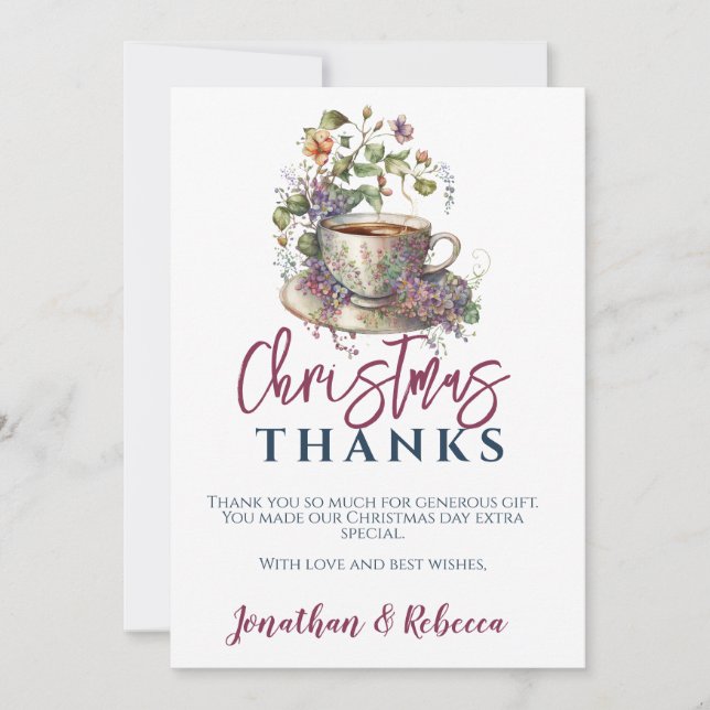 Floral Christmas Tea Thank You Card (Front)