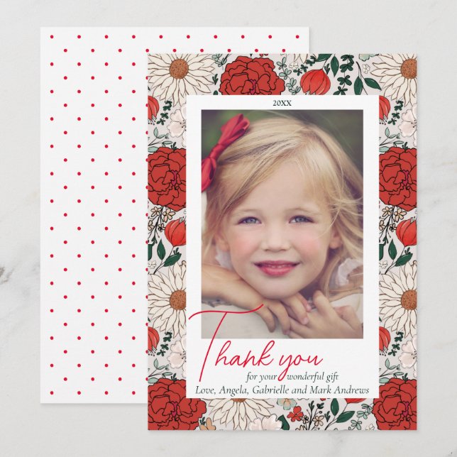 Floral Christmas Thank You Photo Card (Front/Back)