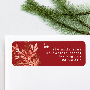 Floral Christmas Traditional Red Return Address