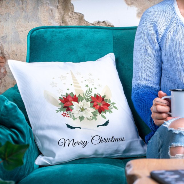 Floral Christmas Unicorn | Merry Christmas Cushion (Creator Uploaded)