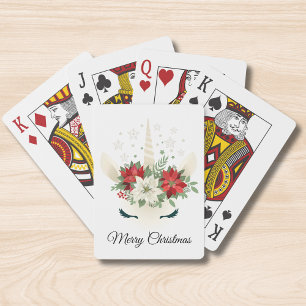 Floral Christmas Unicorn   Merry Christmas Playing Cards
