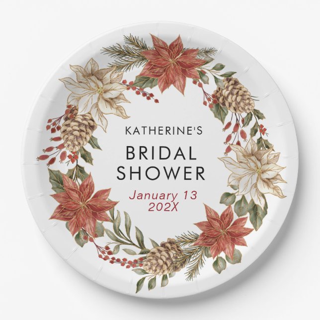Floral Christmas Winter Bridal Shower  Paper Plate (Front)