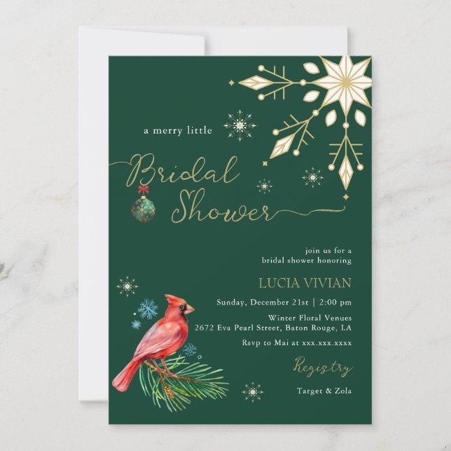 Floral Christmas Winter Merry Little Bridal Shower Invitation (Front)