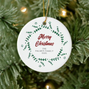 Floral Christmas Wreath Family Photo Ceramic Tree Decoration