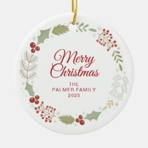 Floral Christmas Wreath Family Photo Ceramic Tree Decoration