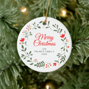 Floral Christmas Wreath Family Photo Ceramic Tree Decoration