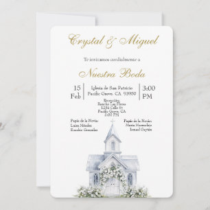Floral Church Spanish wedding   Invitation