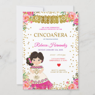 Floral CINCOAÑERA Royal Pink Mexican Invitation