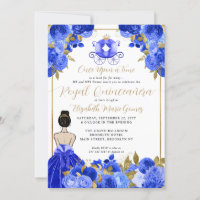 Floral Cinderella Princess Royal Blue Quinceanera
