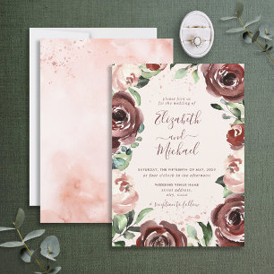 Floral Cinnamon Rose Dusty Rose Gold Watercolor Invitation