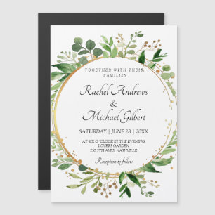Floral Circle Green Gold Magnetic Invitation