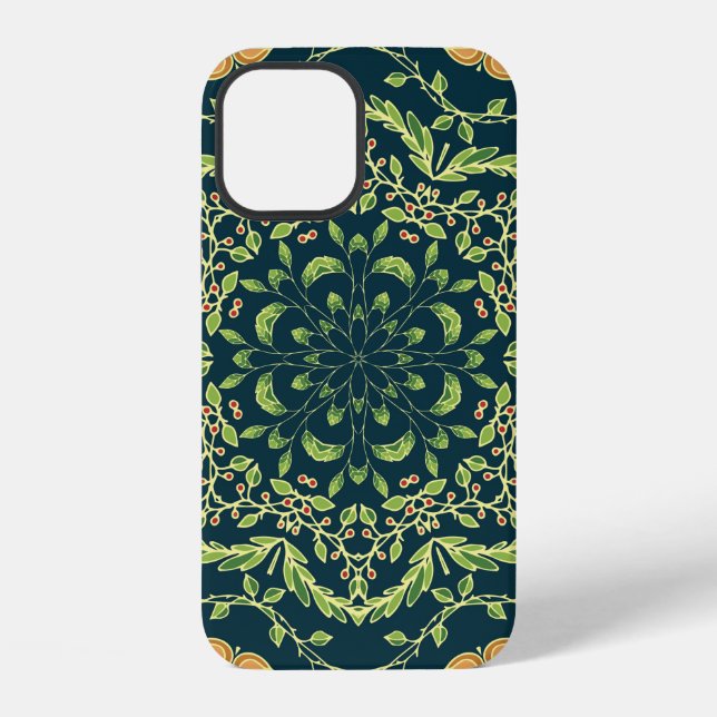 Floral circle pattern with flowers,branches,leaves iPhone case (Back)