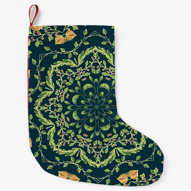 Floral circle pattern with flowers,branches,leaves small christmas stocking (Front)