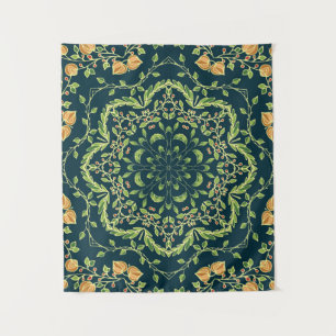 Floral circle pattern with flowers,branches,leaves tapestry