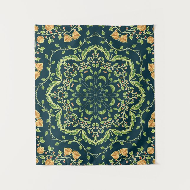 Floral circle pattern with flowers,branches,leaves tapestry (Front)