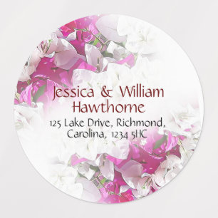 Floral Circular Waterproof Labels White Pink