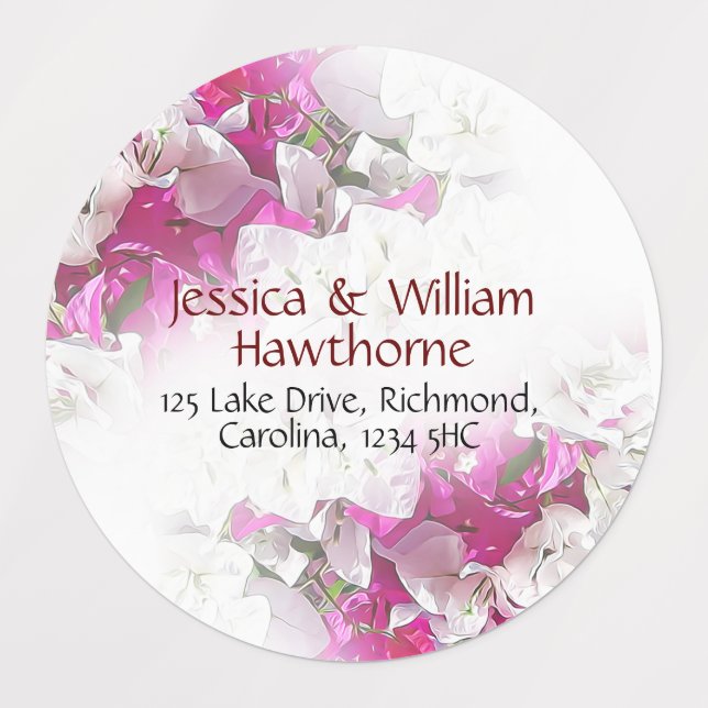 Floral Circular Waterproof Labels White Pink (Design 1)