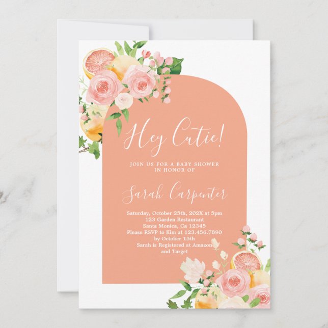 Floral Citrus Baby Shower Girl Invitation (Front)