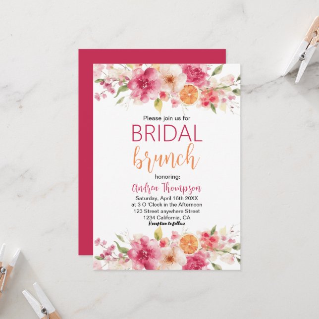 Floral Citrus Bridal Brunch Lemon bridal shower Invitation (Front/Back In Situ)