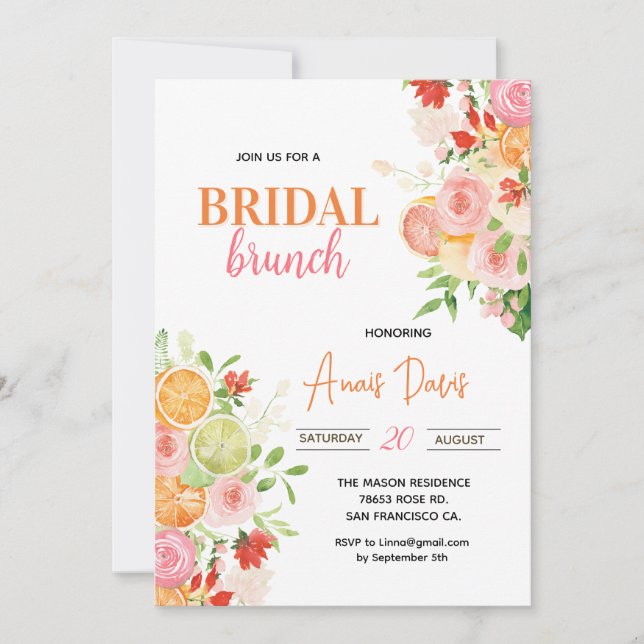  Floral Citrus Bridal Shower Invitation (Front)