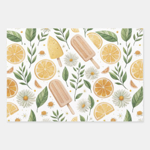 Floral Citrus Wrapping Paper – Set of 3 Flat Sheet