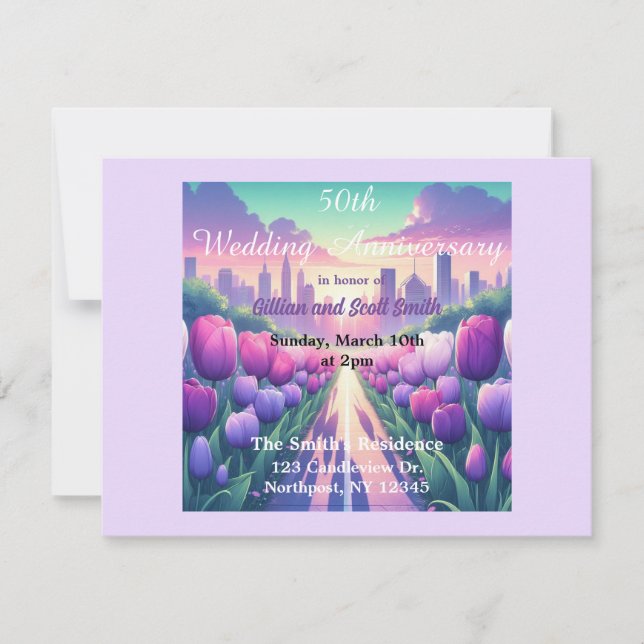 Floral Cityscape 50 Wedding Anniversary Invitation (Front)