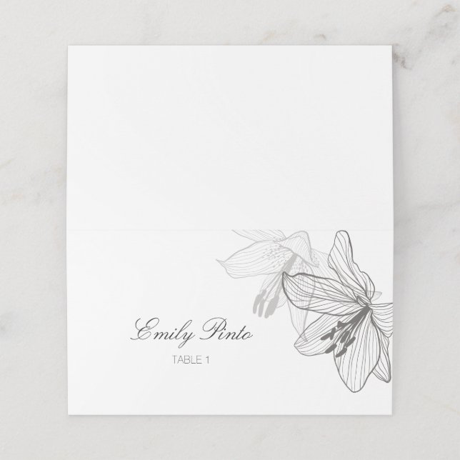 Floral Classic Black & White Folded Place Card (Outside Unfolded)