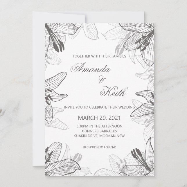 Floral Classic Black & White Wedding Invitation (Front)