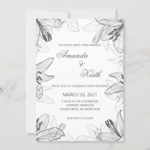 Floral Classic Black & White Wedding Invitation