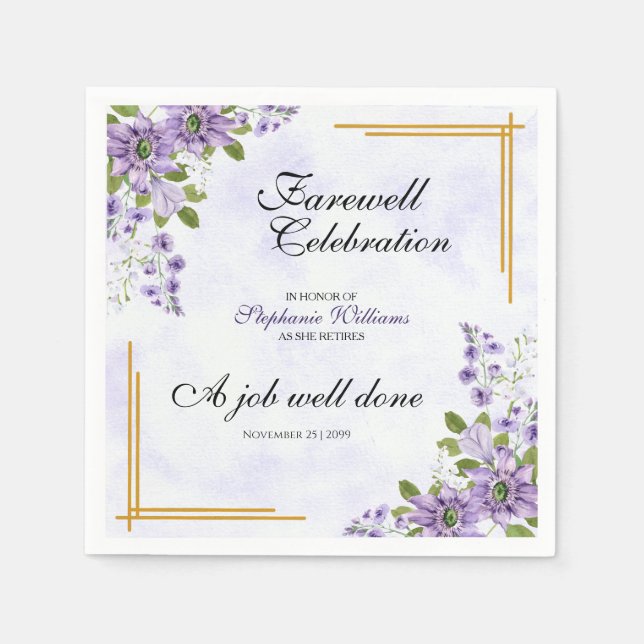 Floral Classic Elegant Women's Farewell Party  Napkin (Front)