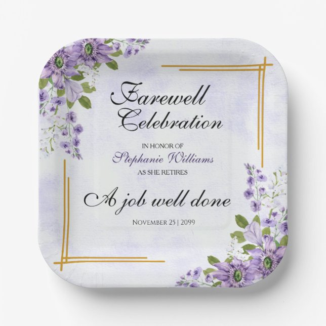 Floral Classic Elegant Women's Farewell Party  Paper Plate (Front)