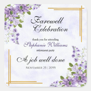 Floral Classic Elegant Women's Farewell Party  Square Sticker