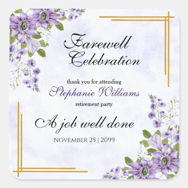 Floral Classic Elegant Women's Farewell Party  Square Sticker (Front)