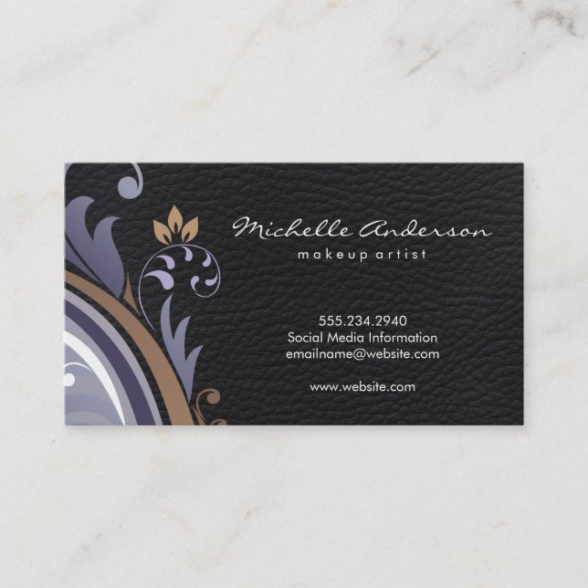 Floral Classic Leather Lux Background Business Card (Front)