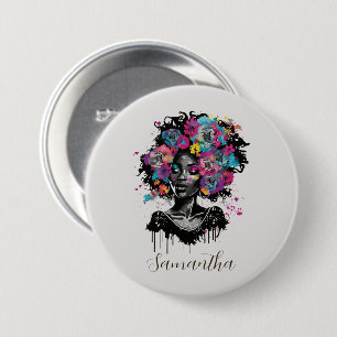 Floral Classy Afro Woman 7.5 Cm Round Badge