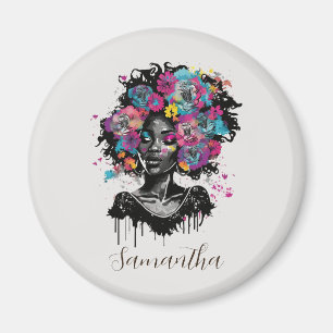 Floral Classy Afro Woman Magnet