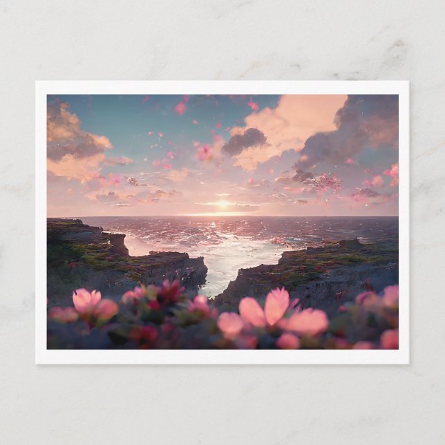 Floral Cliffside Ocean View Postcard (Front)