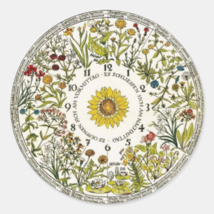 Floral Clock Garden Planting Classic Round Sticker