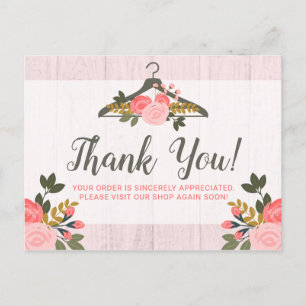 Floral Clothes Hanger Closet Boutique Thank You Postcard