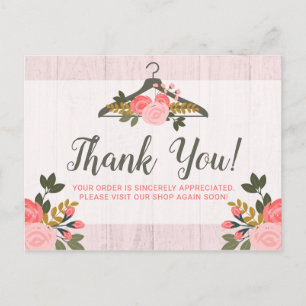 Floral Clothes Hanger Closet Boutique Thank You Postcard