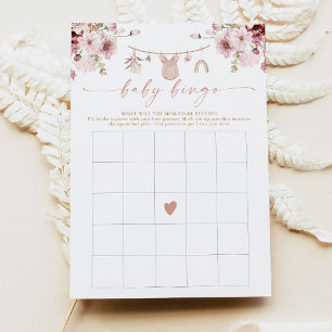 Floral Clothesline Baby Shower Bingo Game Card