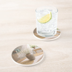 Floral Coasters Neutral Farmhouse Woven Look
