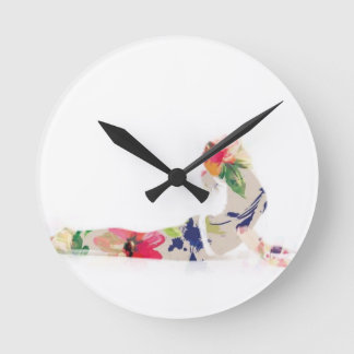 Floral Cobra Yoga Pose Series Round Clock