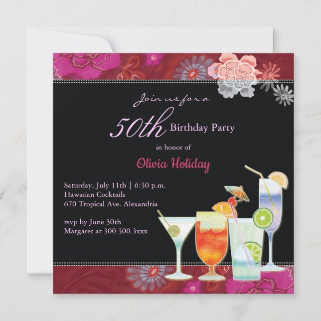 Floral Cocktails 50th Birthday Party Invitation (Front)
