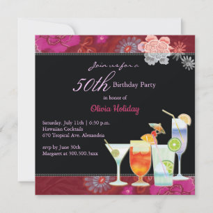 Floral Cocktails 50th Birthday Party Invitation