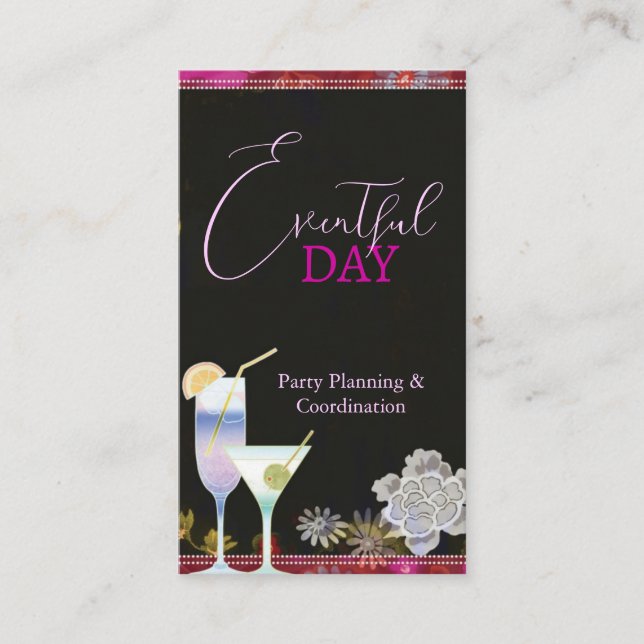 Floral Cocktails Party Planner Business Card (Front)